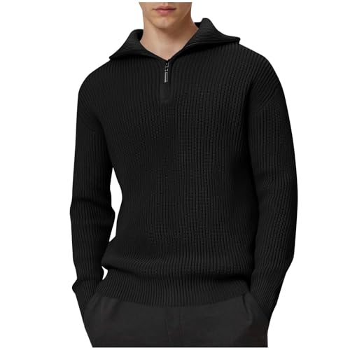 Men Quarter Zip Sweater Lightweight Mock Neck Casual Long Sleeve Knit Solid Pullover Slim Fit Polo Top