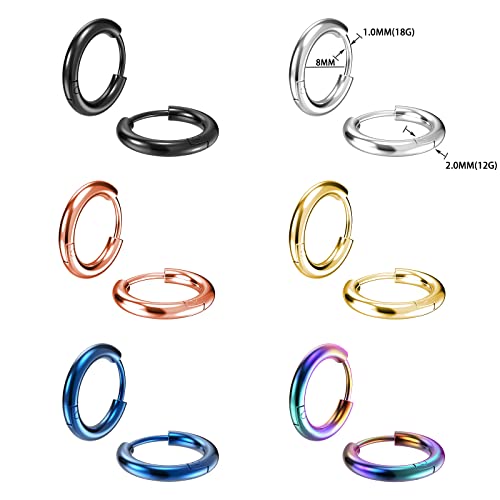 Image of 316L Surgical Stainless Steel Small Hoop Earrings 8mm 10mm 12mm 14mm Hypoallergenic Huggie Hoop Earrings Helix Lobes Hinged Sleeper Earrings Men Women for Cartilage Piercings