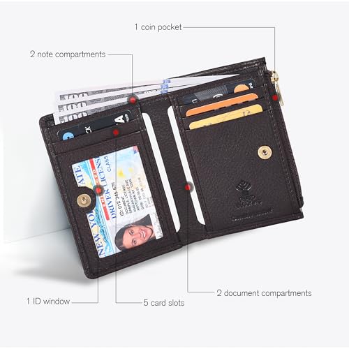 Image of Oak Leathers Leather Wallet For Women - Small RFID Coin Purse Credit Card & ID Holder for Ladies, Gift for Women's, Bifold Wallets (Nappa Brown)