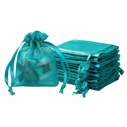 Image of QIANF 20 Pcs Peacock Blue Small Organza Bags 3X4 inch for Wedding Favors with Drawstring, Mini Mesh Gift Bags Jewelry Pouch for Candy Bridal Shower Party Favor Baby Shower Christmas