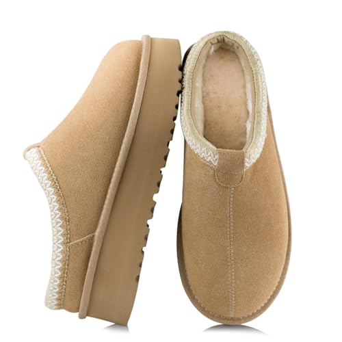 XIXITIAO Slippers for Women Suede Leather Platform Slippers Slip on Cozy Winter Womens House Slippers for Indoor Outdoor