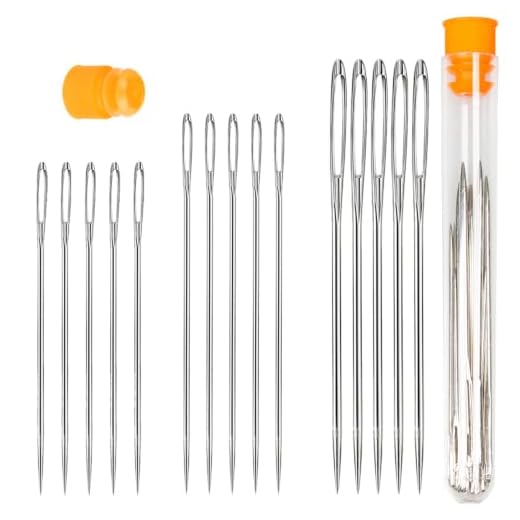 Hekisn Large Eye Sewing Needles, Sewing Needles, Stainless Steel Embroidery Thread Needle, Handmade Yarn Knitting Needles Leather Needle (15 Pieces)