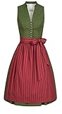 018962.142 Wenger Dirndl Reisa Oliv-Rot, Retro-Dirndl, Hochgeschlossen, Vintage Oliv Gr. 40