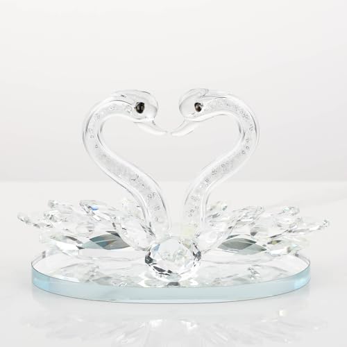 Pleadeliy 白鳥の絆 K9クリスタル 白鳥が紡ぐハートの置物 永遠の愛の証 バレンタイン・結婚祝いに ギフトボックス クロス カード付