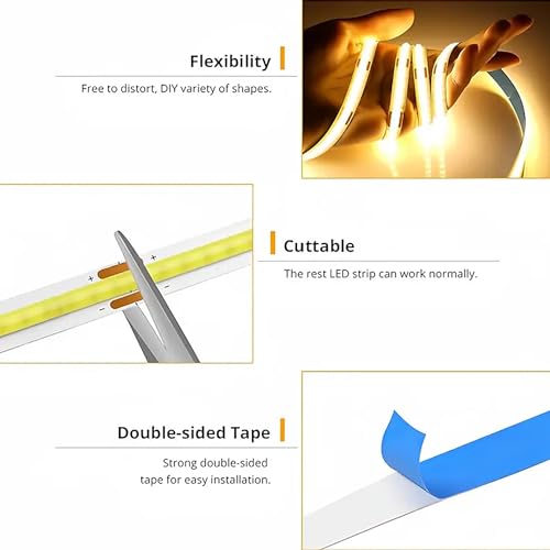 Image of ZSLAIFU COB LED Strip Light 24V, 16.4ft Touch Dimmable LED Light Strip, High Density Flexible Warm Tape Lights, CRI90+ LED Lighting for Backlighting for TV, Bedroom, Cabinet, Indoor Decor