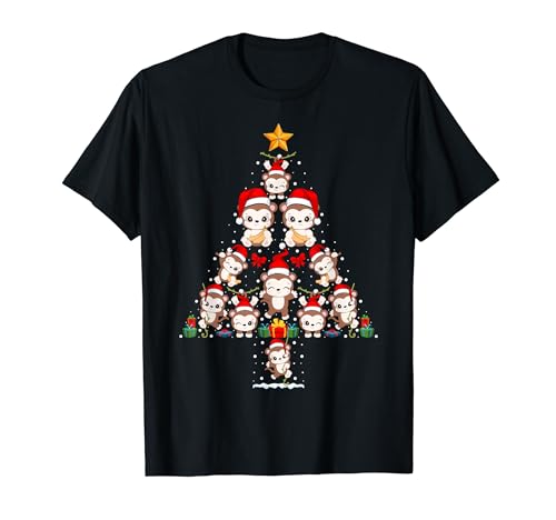 Monkey Christmas Tree Lights Santa Hat Monkey Lover Xmas Camiseta