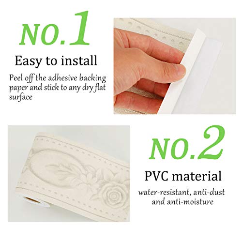 Cenefa de pared 3D impermeable con patrón de peonías blancas para marcos y techos 4
