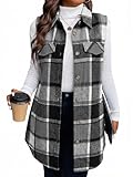 Mina Self Fall Flannel Vest Jackets for Women 2025 Plaid Long Black Tops Fashion Trendy Lightweight Sleeveless Womens Waistcoat Business Casual Winter Women's Vests Blazer Jacket Coat Top Outerwear