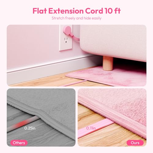 NTONPOWER Pink Extension Cord 10 ft, 1080 Joules Surge Protector Power Strip with 6 Widely Outlets 3 USB (1 USB C), Flat Plug Extension Cord Power Strip Long Cord for Home Office Dorm Room Essentials — view 6