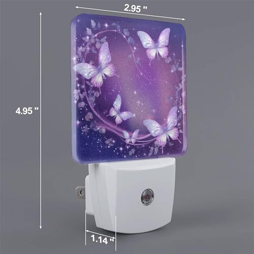 Image of Purple Butterfly Night Light Set of 2, Sparkle Star Auto Sensor LED Dusk-to-Dawn Nightlights, Plug-in Sensor Lamp for Bedroom Bathroom Kitchen Hallway Stairs Decorative