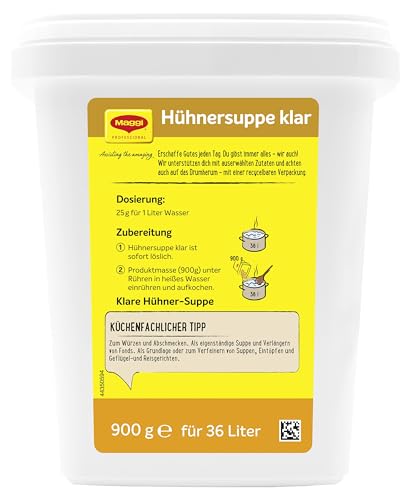 MAGGI Professional Klare Hühnersuppe, sofort löslich, Ergiebigkeit 36L, 1er Pack (1 x 900g GastroBox)