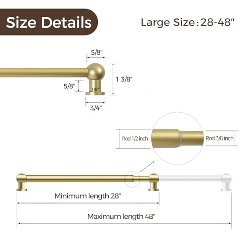Image of TWOPAGES 28 to 48 Inches Adjustable Cafe Curtain Rod with Rings, Inside /Outside Mount Gold Window Rod for Kitchen Window Bathroom French Door