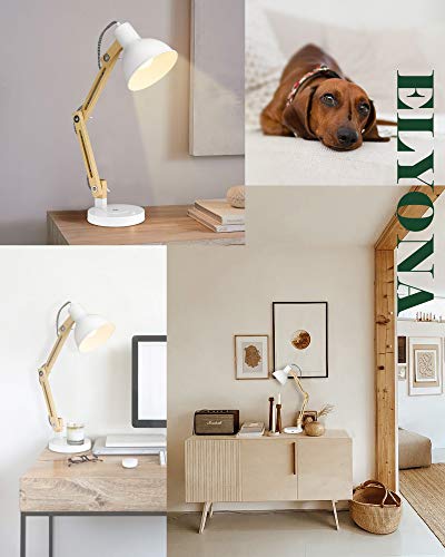 Elyona White Desk Lamp, Rubber Wood Table Lamp With Usb Charging Port, Wireless Charger, Swing Arm Reading Task Light With 5W Led Bulb For College Dorm, Office, Living Room, Bedroom, Farmhouse #TOP6