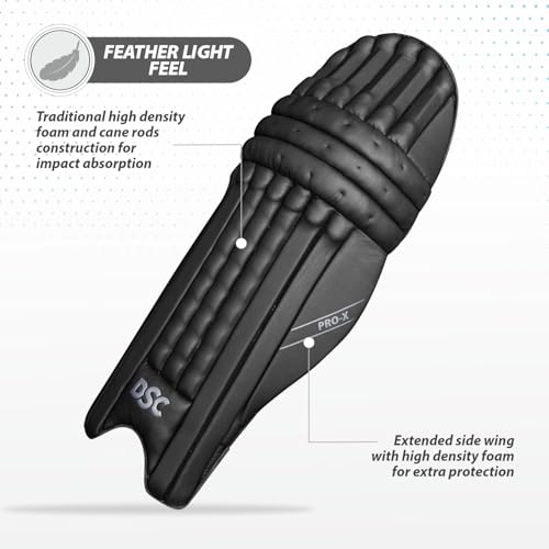 Image of DSC Pro X Cricket Batting Legguard | Material: Polyurethane | Lightweight & Flexible | Enhanced Durability | PVC Instep | Offer Exceptional Longevity | Color: Black | Size: Mens RH