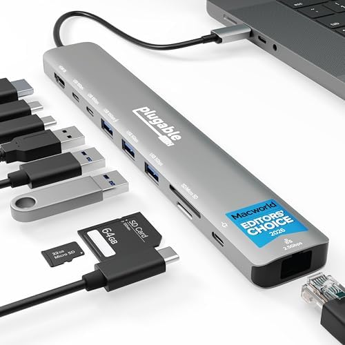 Plugable USB C Hub: 10-in-1 Multiport Adapter (8K/4K 144Hz HDMI 2...