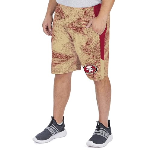 Zubaz NFL Men's SAN Francisco 49ERS Scarlet/TAN Static Short W/Solid Side Panels XXL