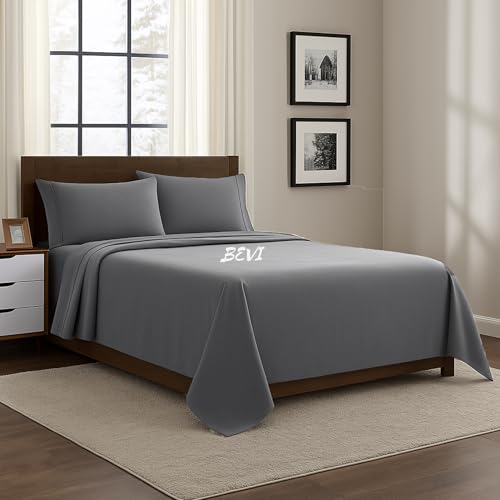 Image of BEVI - Home Premium Solid Plain Single Bedsheet with 1 Pillow Cover 300 TC Microfiber for Single Bed | Size (60 inch x 90 inch) Slate Grey