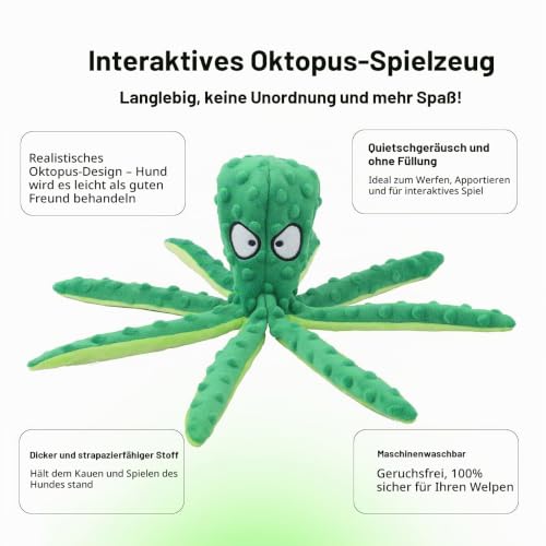 CPYOSN Hunde-Quietschspielzeug Krake, kein stopfendes Crinkle-Plüsch-Hundespielzeug für das von Welpen, langlebiges interaktives Hundekauspielzeug für das Kleiner und mittlerer Hunde (Lila+Grün)