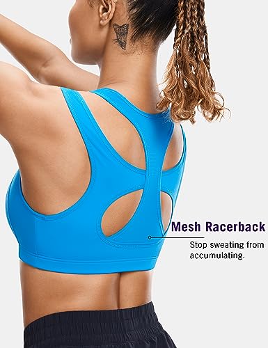 Image of SYROKAN Sports Bras for Women High Support Mesh Full Coverage Racerback Wireless No Bounce Running Bras