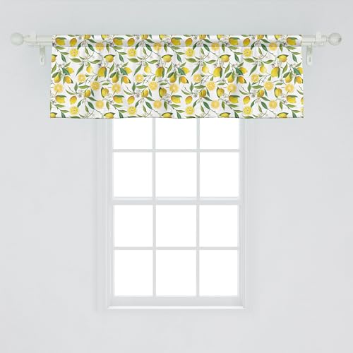 Ambesonne Nature Window Valance Pack of 2, Exotic Lemon Tree Branches Yummy Delicious Kitchen Gardening Design, Rod Pocket Curtain Valances for Kitchen Bedroom, 54" X 18", Green Yellow