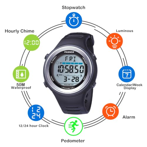 Image of PASNEW Boys' Watches - Dual Display, Large Dial Sport Watch, Black Outdoor Watch for Boys & Teens - Waterproof