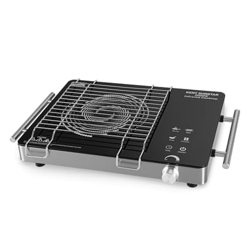 KENT Sunstar Infrared Cooktop 2000W | 3 Preset Menus | Grill Stand to BBQ & Roast | Microcrystalline Glass | Digital Functions with LED Display | Adjustable Temperature Knob | SS Handle |Auto Cut-Off