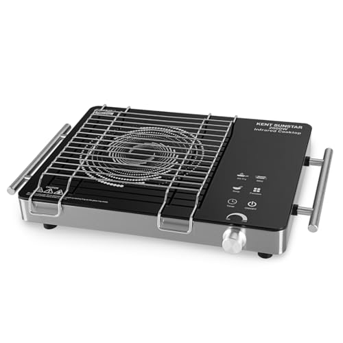 Image of KENT Sunstar Infrared Cooktop 2000W | 3 Preset Menus | Grill Stand to BBQ & Roast | Microcrystalline Glass | Digital Functions with LED Display | Adjustable Temperature Knob | SS Handle |Auto Cut-Off