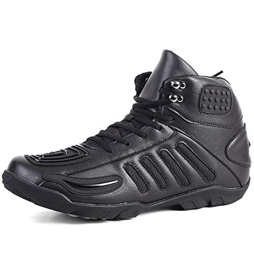 Men's Motorcycle Shoes Breathable Anti-Skid Motorcycle Racing Shoes System Support Ankle Cross-Country Motorcycle Boots Black #TOP1
