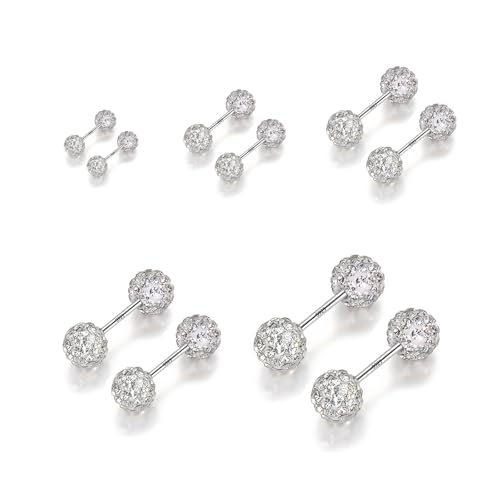 Hinvan 5 Paires Boucles d'oreilles en Argent Sterling 925 Boucles d'oreilles Boule Disco Double...