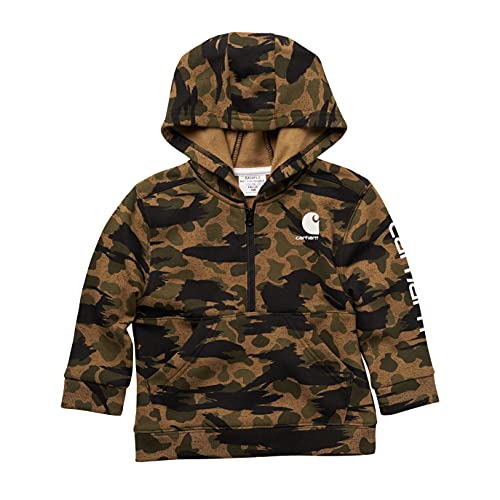 Carhartt Boys  Knit Long Sleeve Hood Zipneck Sweatshirt, Black Blind Duck Camo, 24 Months