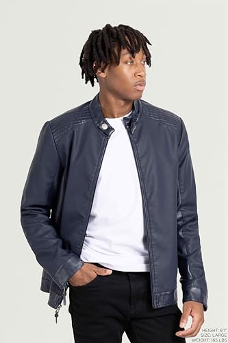 Image of X-Ray Men's Slim Fit Faux-Leather Moto Jacket with Removable Hood