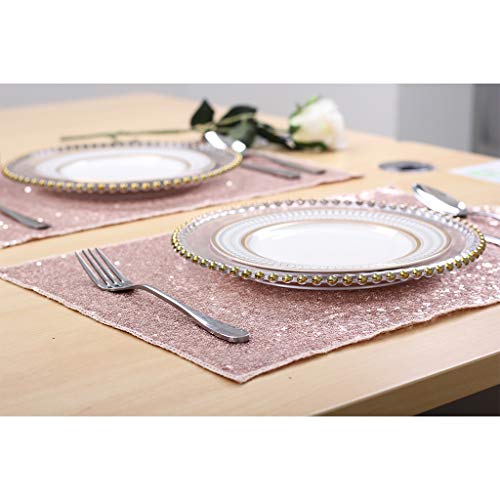 Juya Delight Sequin Table Placemats,Sparkle Table Placemats For Party Wedding Dining Table Decoration(Rose Gold,12X18 Inch,Set Of 4) #TOP3
