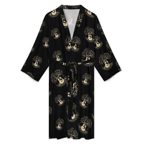 Guitar Tree Mens Bathrobe Soft Long Bath Robe Warm Spa Robe Nightgown Quick Dry with Waist Belt3