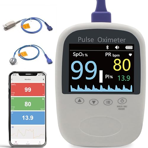 Fingertip Pulse Oximeter for Kids,Bluetooth Fingertip Oxygen Tracker with Free APP, SPO2 &amp; Pulse Rate Monitor for Adults - Fast &amp; Accurate Results,2 Probe Sensor &amp; Battery Included