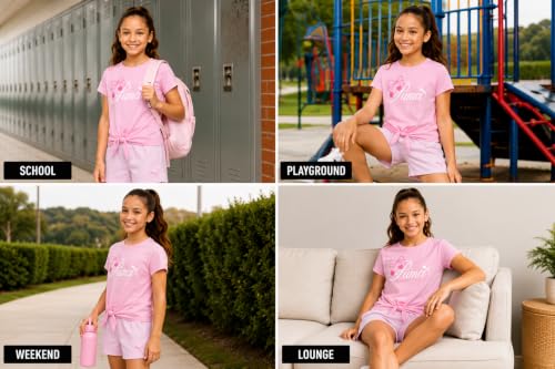 Image of PUMA Girls Athletic Shorts Set - 2 Piece Active Performance TShirt and Gym Bike Kids Shorts Girls Activewear Set (7-14)