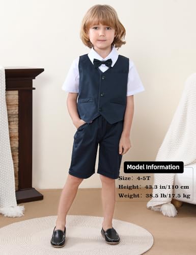 Image of A&J DESIGN Baby & Toddler Boys 3Pcs Suspenders Suit Set, Dress Shirt, Bow Tie, Vest and Shorts (12M - 5T)
