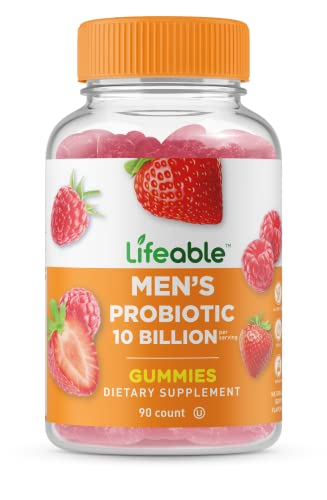 Lifeable Probiotics For Men - 10 Billion Cfu - Great Tasting Natural Flavor Gummy Supplement - Gluten Free Vegetarian Gmo-Free Probiotic Chewable - For Gut Health And Immune Support - 90 Gummies #TOP7