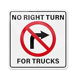 YIKIADA No Right Turn For Trucks Sign 18 × 18 Inches Engineer Grade Reflective Pre-Drilled Holes Aluminum Traffic Signage for Road Street Parking Lot Warehouse