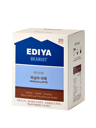 Ediya Beanist®, Vanilla Latte, 20 Sticks, 0.52 oz (15 g) Each