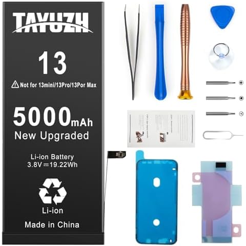 TAYUZH Battery for iPhone 13 5000mAh Battery Replacement Pack for iPhone Model A2482 A2631 A2633 A2634 A2635 Spare Battery with Installation Tool Kits Instruction Cover
