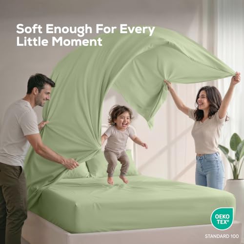 Image of Utopia Bedding Queen Size Sheet Set - 4 Piece Bed Sheets, Soft and Breathable Microfiber, Includes 1 Fitted Sheet, 1 Flat Sheet and 2 Pillowcases - Oeko Tex (Sage)