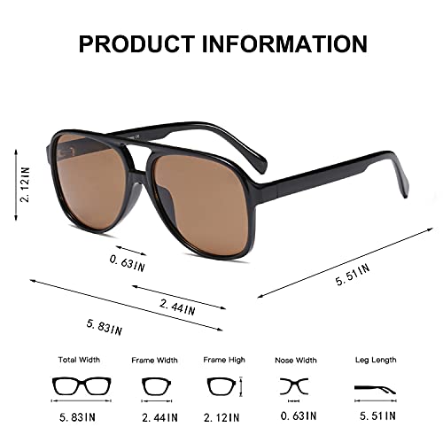 BUTABY Vintage Aviator Sunglasses for Women Men Retro 70s Glasses Classic Large Squared Frame UV400 Protection4