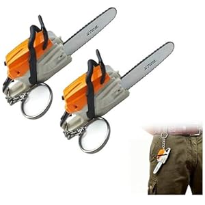 Porte-clés Mini Tronçonneuse, Anneau Porte-clés Tronçonneuse Portable, Cadeau sur le thème des outils de plein air pour mécaniciens, forestiers, pompiers et bricoleurs (2PCS)