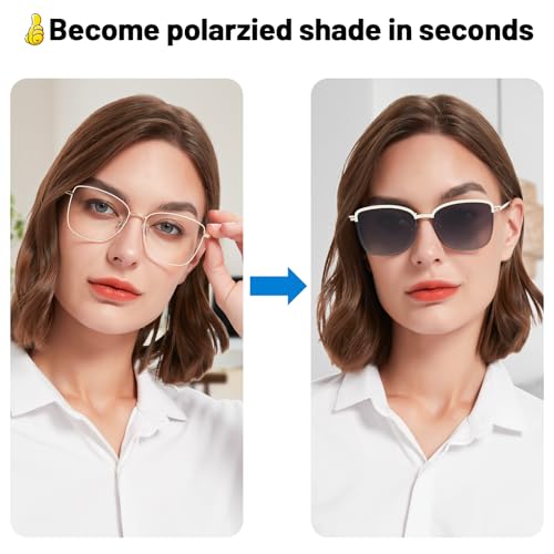 Image of Women's Large Blue Light Blocking Glasses plus Magnetic Sunglasses Clip, Easy to Switch to Shades for Driving