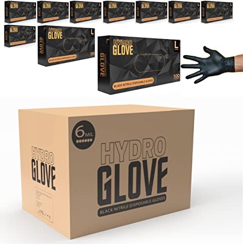 HydroGlove | 6 MIL Black NITRILE Gloves | Case of 1000 | Thick & Durable,Powder Free, Latex-Free
