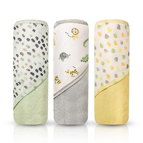 Image of MODERN BABY 3 Pack Hooded Baby Bath Towel Set for Newborns Infants & Toddlers, Boys & Girls Baby Hooded Towels