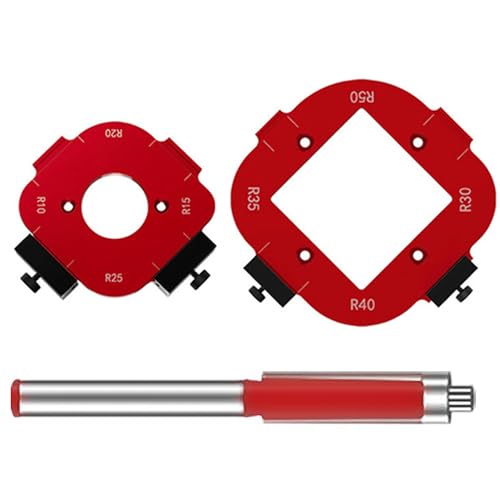 2 Stück Router Jig Radius Schablone | Frässchablone Eckradius 8 Größen (R10-R50) | Präzise Alu-Routervorlage für Holzarbeit | Inkl. CNC-gefräster Führungen & Einstellanschlag（rot）