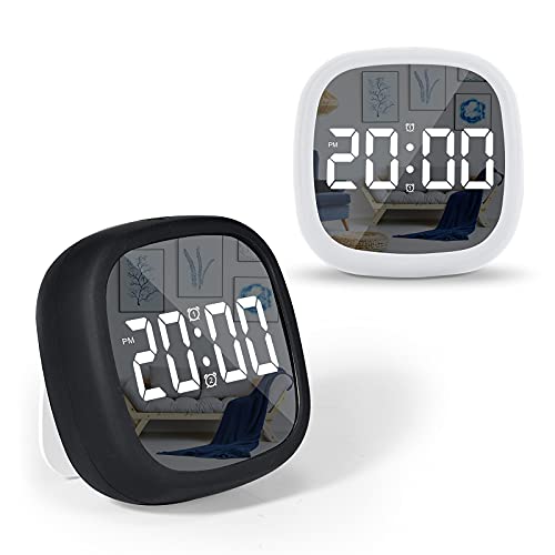 Digital Alarm Clock for Bedroom, LED Digital Alarm Clock with Snooze, Smart Alarm Clock for Heavy Sleeper with Sound Control, Battery Powered Mirror Clock for Bedroom Office Living Room
