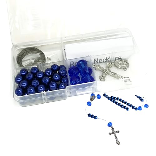 Linpeng Rosary Prayer Making Kit, DIY Necklace Supplies, First Communion Gift for Kids, Dark Royal Blue, 1 kit