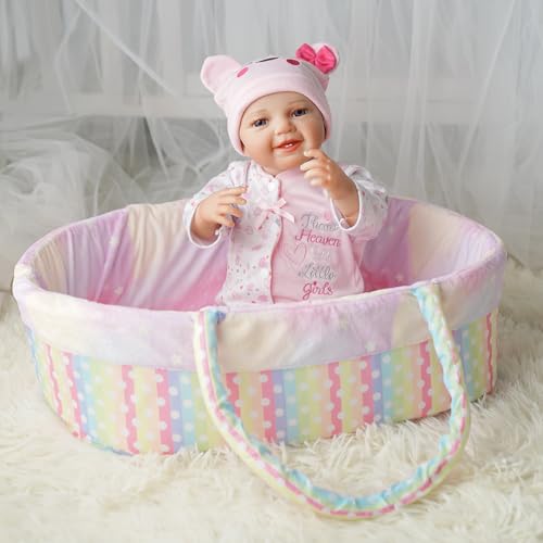 Babeside KSPJ501-CP Reborn Baby Doll Bassinet Foldable Rainbow Colorful Baby Doll Crib Bed Soft Doll Carrier Doll Accessories With Handle For 17-22 Inch Baby Dolls Girls Boys thumb #4